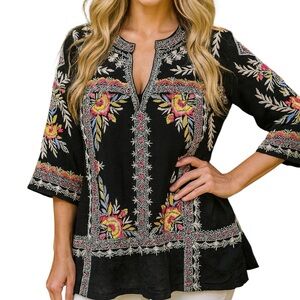 Johnny Was Frandes extremely heavily embroidered V-neck tunic NWT